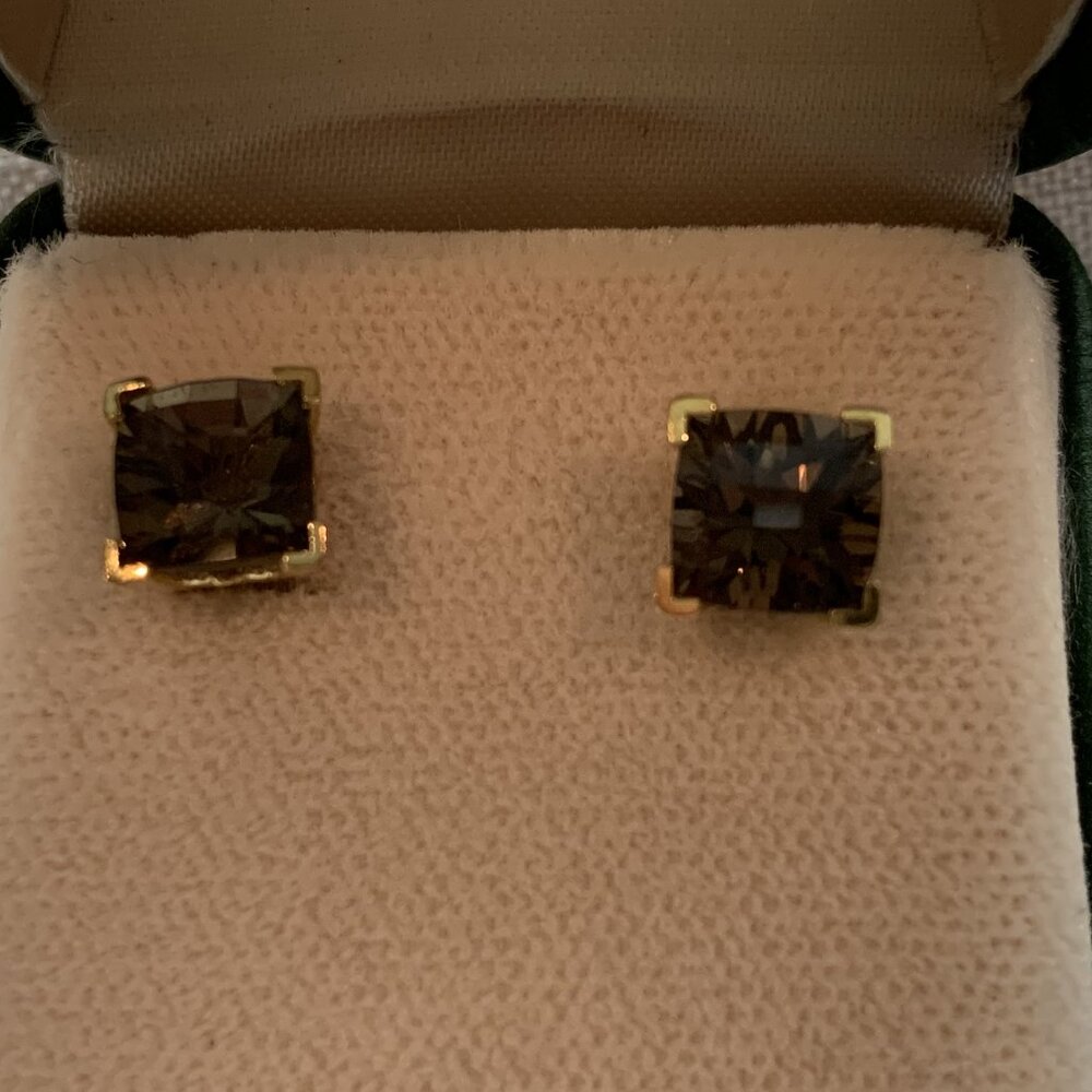 Genuine Brown Quartz 14K Gold Earrings